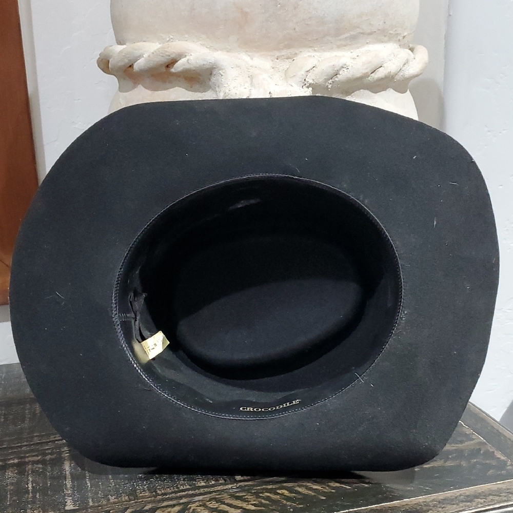 Vintage Black Crocodile Cowboy Hat with Brown Band &Accents Wool Aussie Outback - Picture 6 of 13